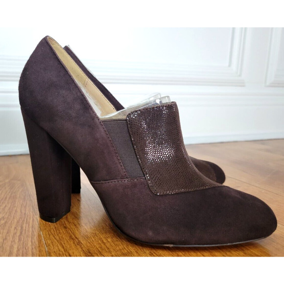 Isola Women’s Size 10 M Chunky Block High Heel Brown Suede Leather Sparkle Pumps - Picture 1 of 10